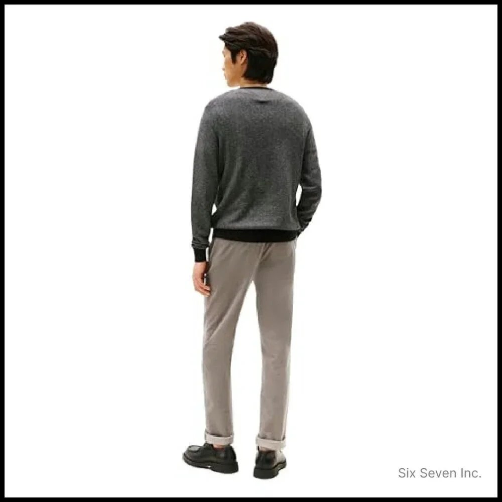 Herringbone Cotton Cashmere Crewneck Sweater Classic Preppy Pullover